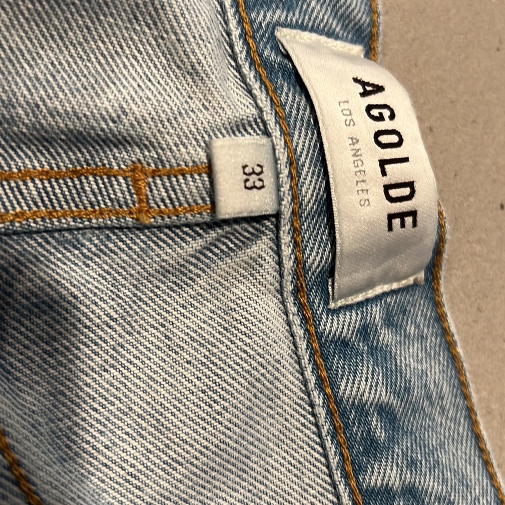 Agolde Light Blue Distressed Denim Shorts - Picture 2 of 4